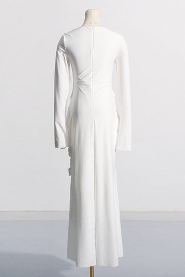 Elegant Solid Metal Accessories Decoration Fold O Neck Evening Dress Dresses(3 Colors)